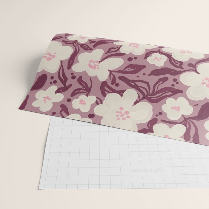 Cream Burgundy Floral Pattern Wrapping Paper Gallery Image 2