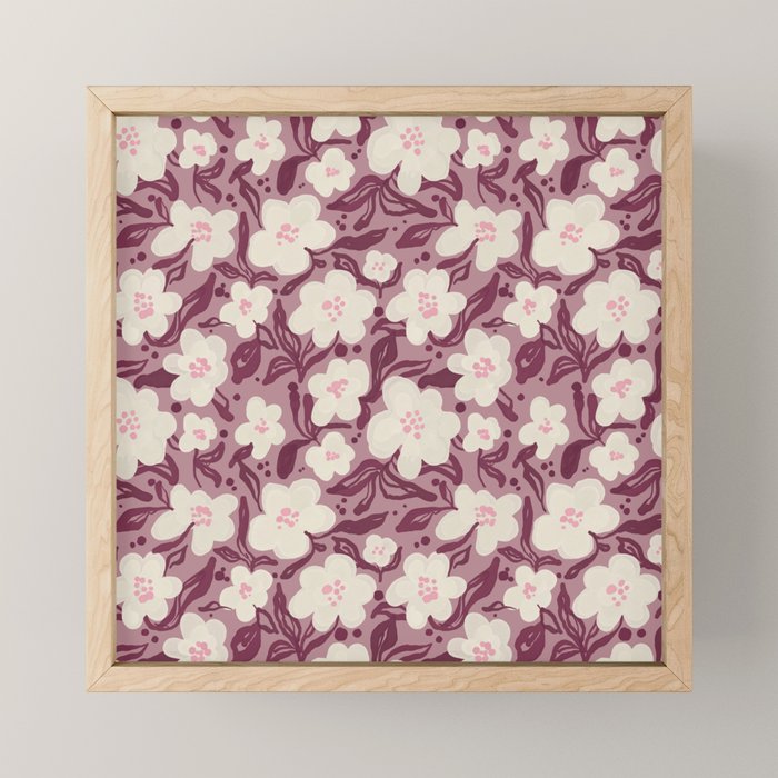 Cream Burgundy Floral Pattern Mini Art Print Gallery Image 1