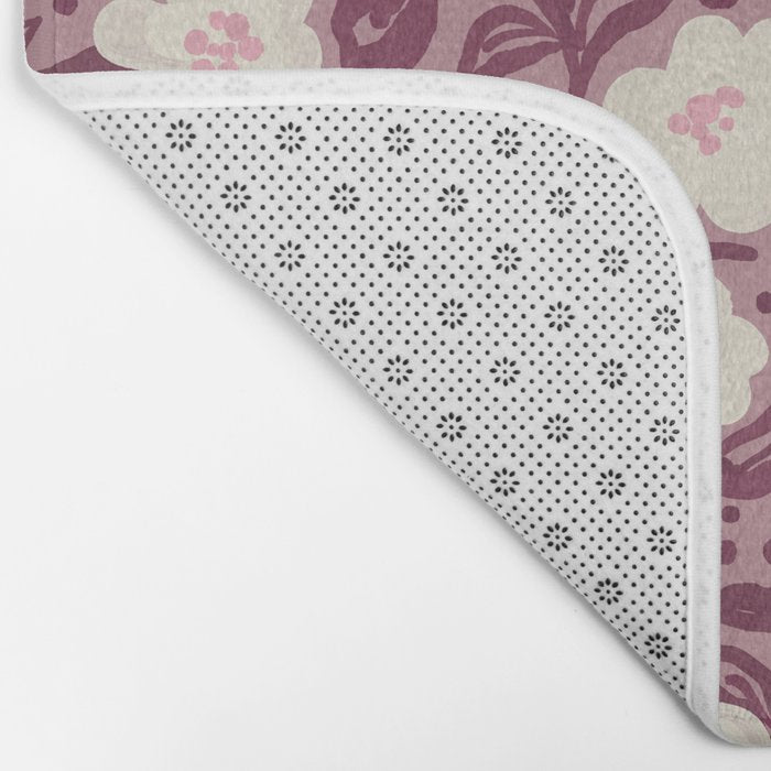 Cream Burgundy Floral Pattern Bath Mat Gallery Image 2