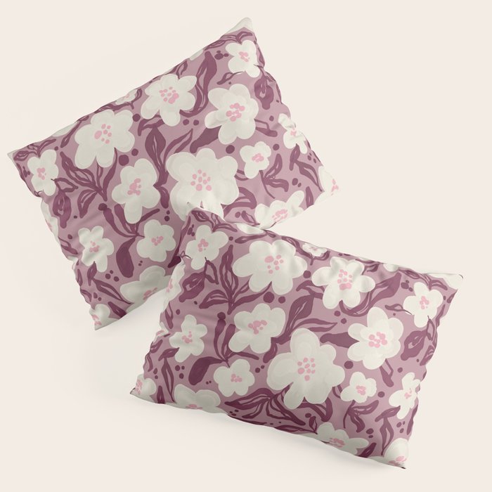 Cream Burgundy Floral Pattern Pillow Sham Gallery Image 3