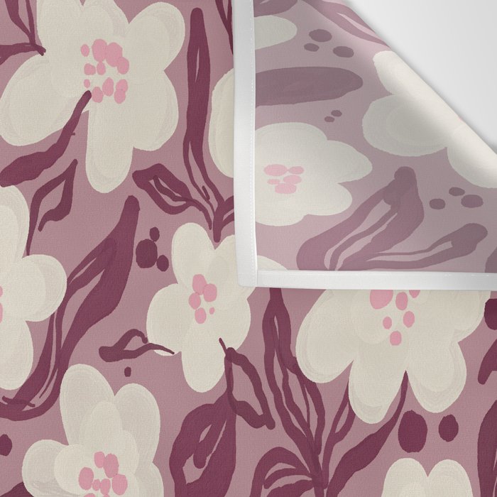 Cream Burgundy Floral Pattern Wall Tapestry Gallery Image 3