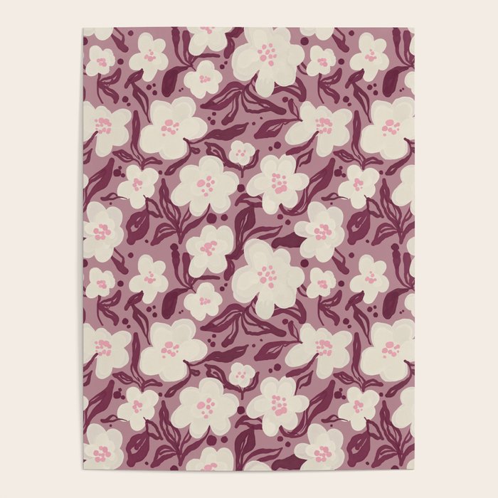 Cream Burgundy Floral Pattern Poster Gallery Image 4