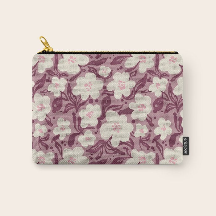 Cream Burgundy Floral Pattern Carry All Pouch Gallery Image 1