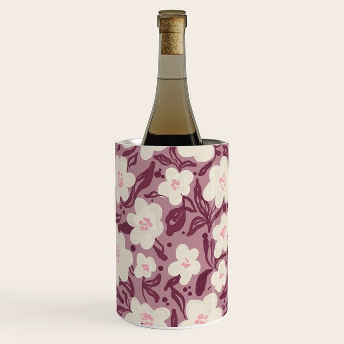 Cream Burgundy Floral Pattern Wine Chiller Gallery Image 2