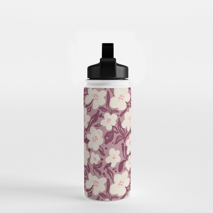 Cream Burgundy Floral Pattern Water Bottle Gallery Image 2