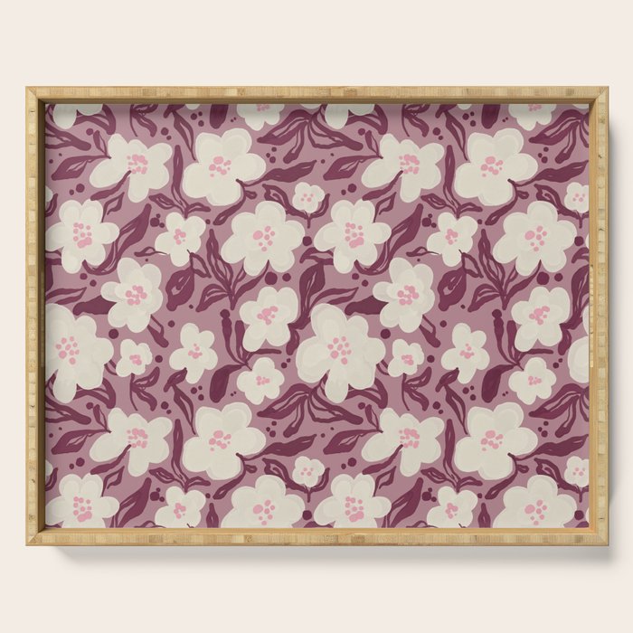 Cream Burgundy Floral Pattern Serving Tray Gallery Image 1