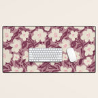Cream Burgundy Floral Pattern Desk Mat Gallery Image 1