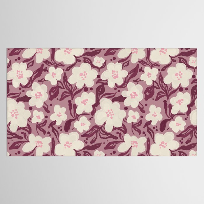 Cream Burgundy Floral Pattern Tablecloth Gallery Image 2
