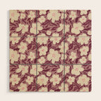 Cream Burgundy Floral Pattern Wood Wall Art Gallery Image 1