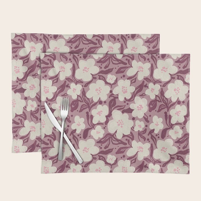 Cream Burgundy Floral Pattern Placemat Gallery Image 1