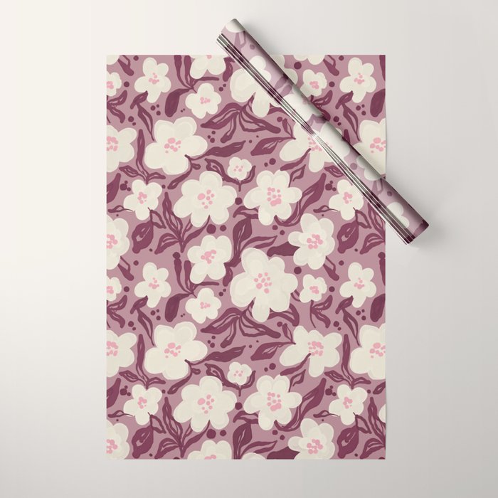 Cream Burgundy Floral Pattern Wrapping Paper Gallery Image 1