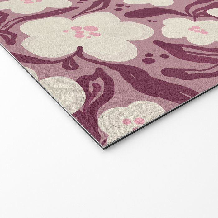 Cream Burgundy Floral Pattern Welcome Mat Gallery Image 2