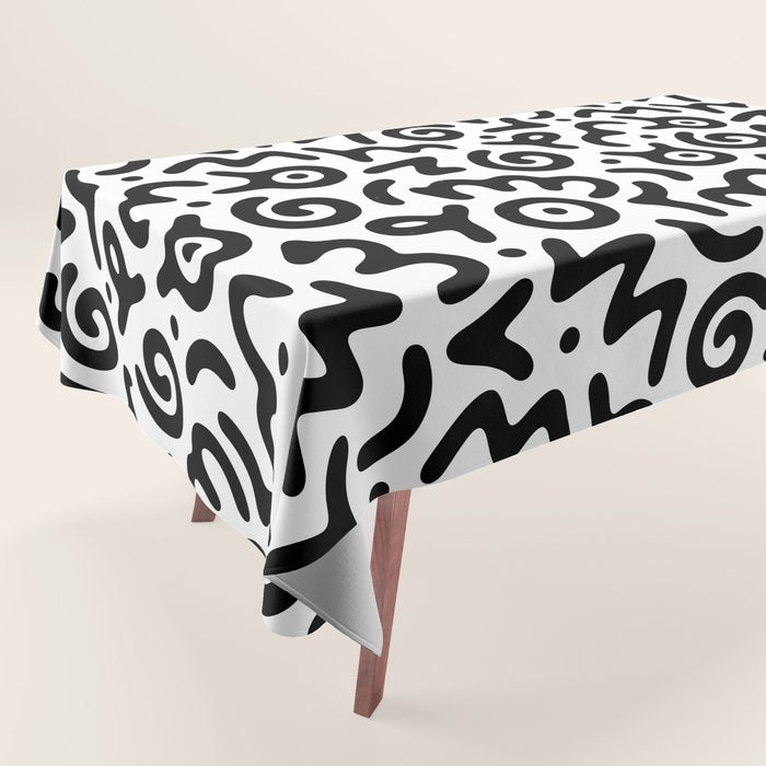 Fun black and white doodle symbol art pattern Tablecloth Gallery Image 1