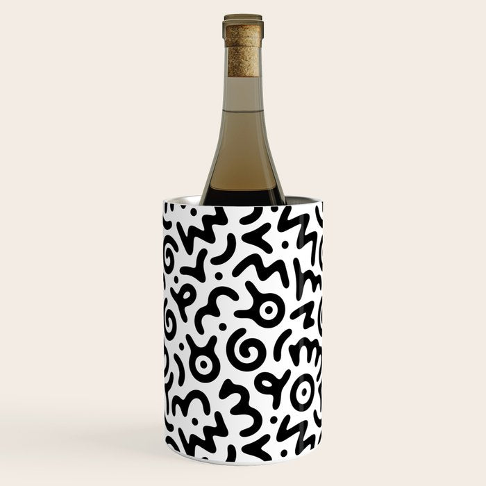 Fun black and white doodle symbol art pattern Wine Chiller Gallery Image 2