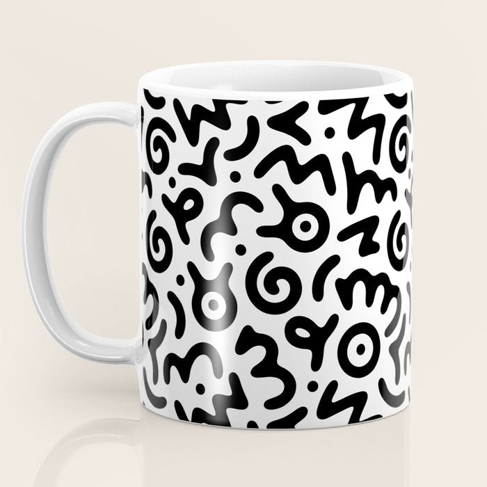 Fun black and white doodle symbol art pattern Coffee Mug Gallery Image 3