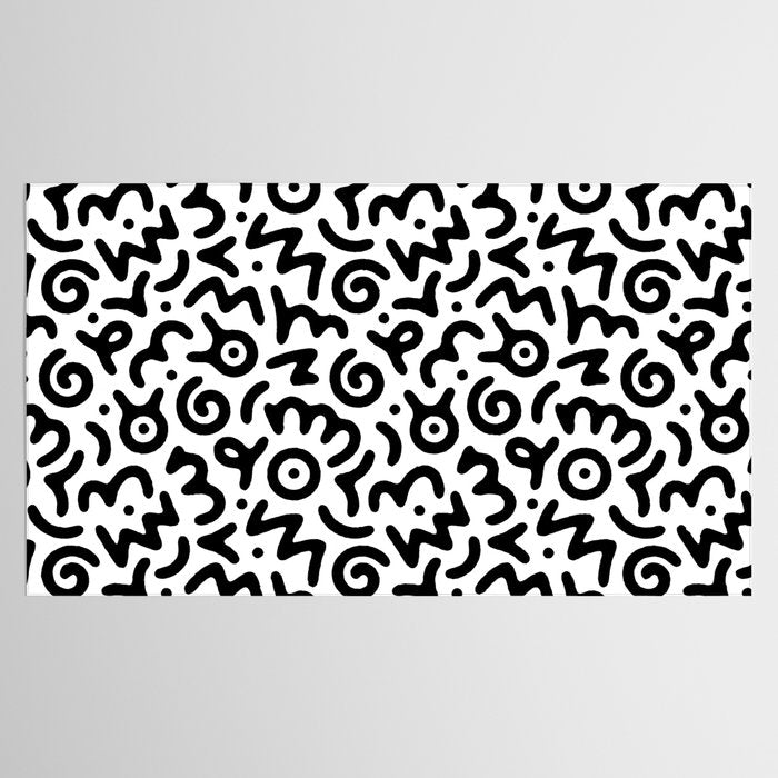 Fun black and white doodle symbol art pattern Tablecloth Gallery Image 2