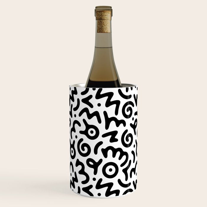 Fun black and white doodle symbol art pattern Wine Chiller Gallery Image 3
