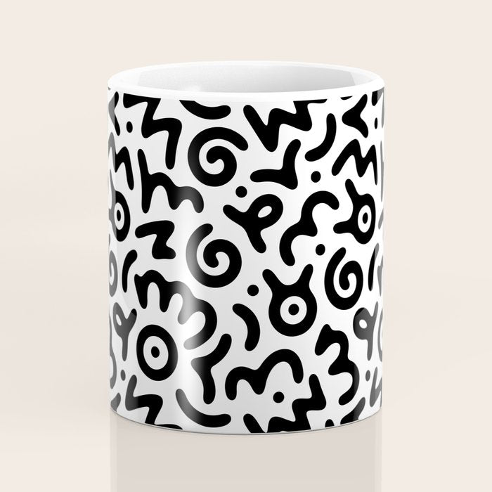 Fun black and white doodle symbol art pattern Coffee Mug Gallery Image 4