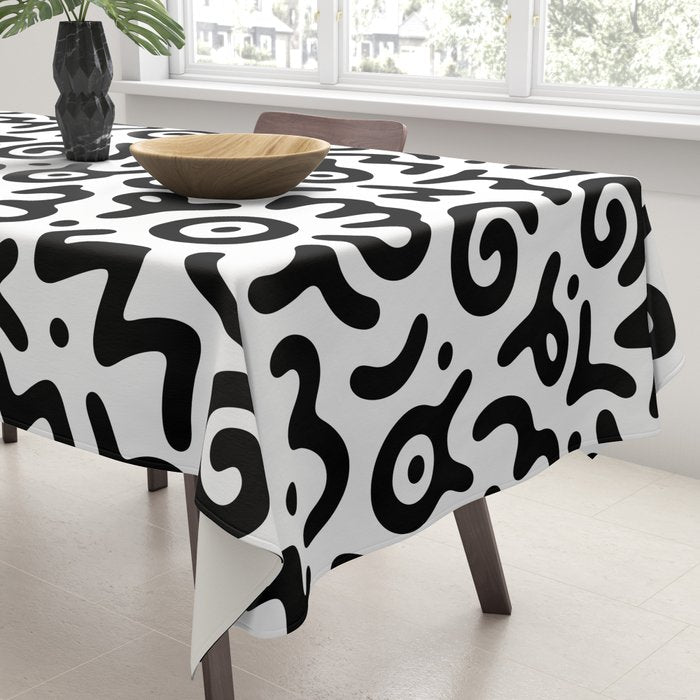 Fun black and white doodle symbol art pattern Tablecloth Gallery Image 3
