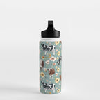 Cows and Flowers on Country Blue, Yellow Flowers, Cow Floral, Pink Flowers Water Bottle Gallery Image 3