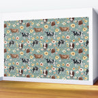 Cows and Flowers on Country Blue, Yellow Flowers, Cow Floral, Pink Flowers Wall Mural Gallery Image 2