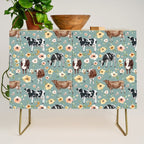 Cows and Flowers on Country Blue, Yellow Flowers, Cow Floral, Pink Flowers Credenza Gallery Image 1