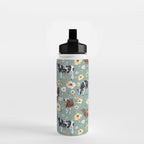 Cows and Flowers on Country Blue, Yellow Flowers, Cow Floral, Pink Flowers Water Bottle Gallery Image 2