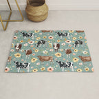 Cows and Flowers on Country Blue, Yellow Flowers, Cow Floral, Pink Flowers Rug Gallery Image 1