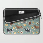 Cows and Flowers on Country Blue, Yellow Flowers, Cow Floral, Pink Flowers Laptop Sleeve Gallery Image 2