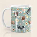 Cows and Flowers on Country Blue, Yellow Flowers, Cow Floral, Pink Flowers Coffee Mug Gallery Image 3