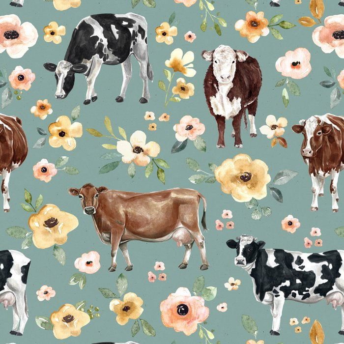 Cows and Flowers on Country Blue, Yellow Flowers, Cow Floral, Pink Flowers Coffee Mug Gallery Image 2