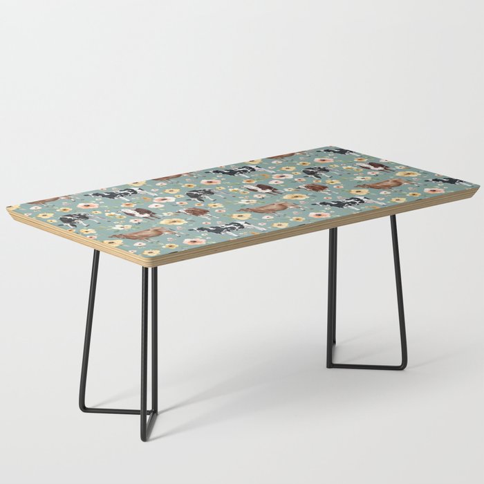 Cows and Flowers on Country Blue, Yellow Flowers, Cow Floral, Pink Flowers Coffee Table Gallery Image 1