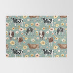 Cows and Flowers on Country Blue, Yellow Flowers, Cow Floral, Pink Flowers Rug Gallery Image 2