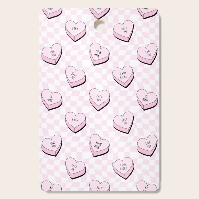 Pink love heart candy checkered pattern Cutting Board Gallery Image 1