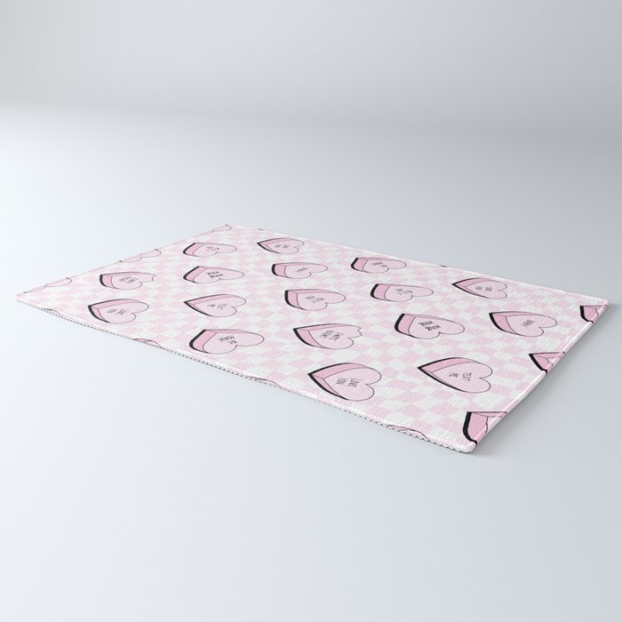 Pink love heart candy checkered pattern Rug Gallery Image 3