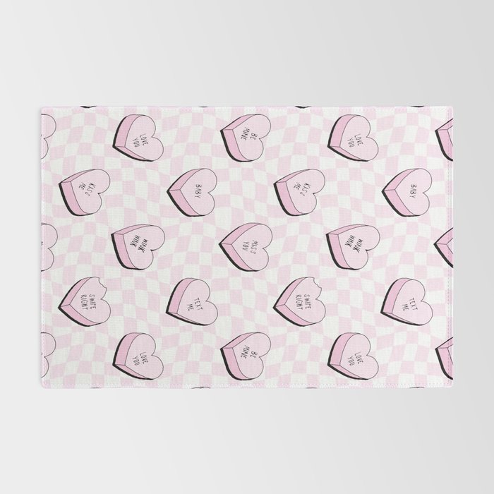 Pink love heart candy checkered pattern Rug Gallery Image 2