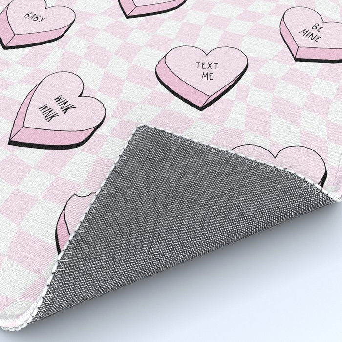 Pink love heart candy checkered pattern Rug Gallery Image 4