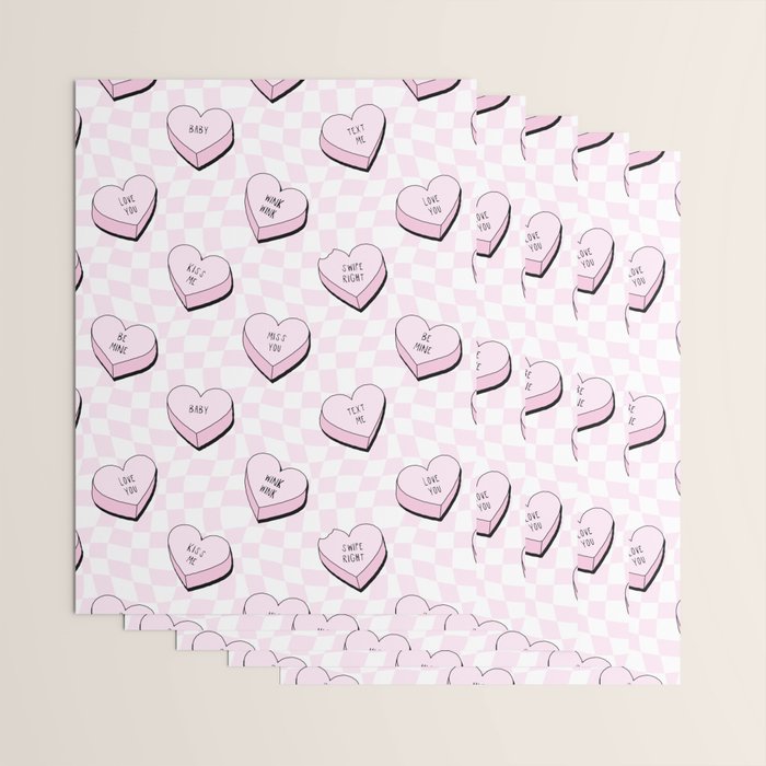 Pink love heart candy checkered pattern Wrapping Paper Gallery Image 3