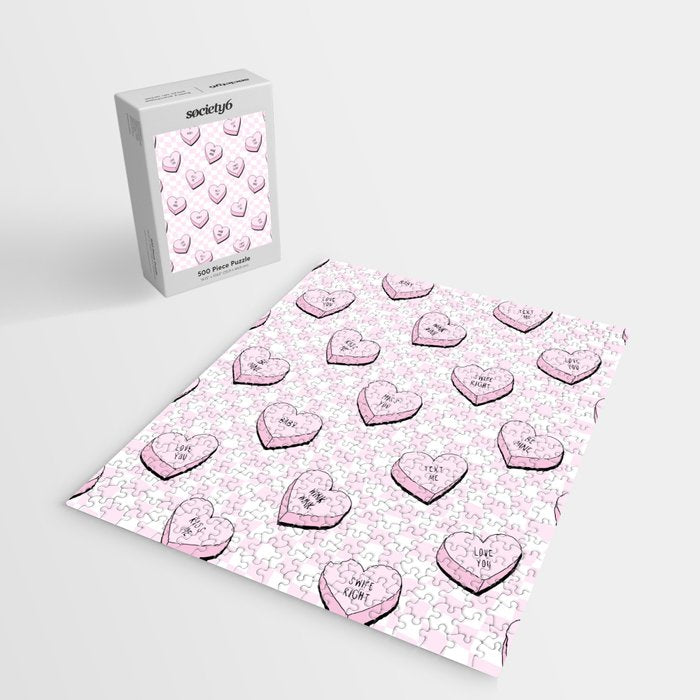 Pink love heart candy checkered pattern Jigsaw Puzzle Gallery Image 2