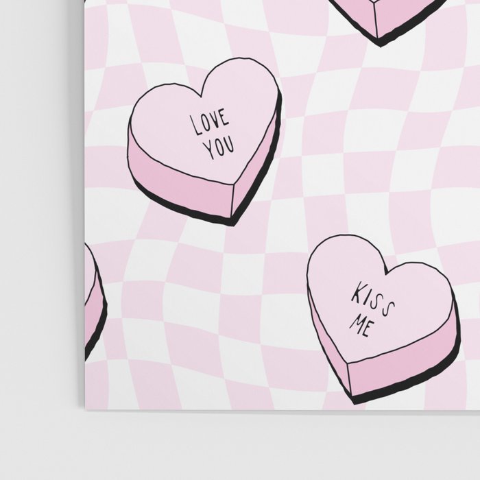 Pink love heart candy checkered pattern Poster Gallery Image 3