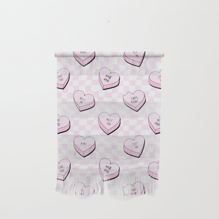 Pink love heart candy checkered pattern Wall Hanging Gallery Image 1