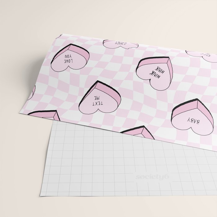 Pink love heart candy checkered pattern Wrapping Paper Gallery Image 2