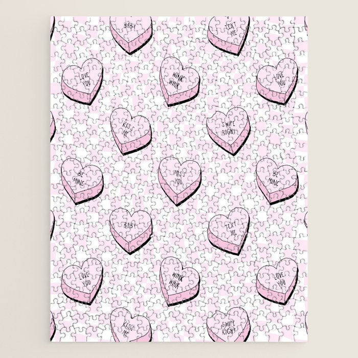 Pink love heart candy checkered pattern Jigsaw Puzzle Gallery Image 1