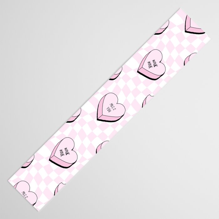 Pink love heart candy checkered pattern Table Runner Gallery Image 3