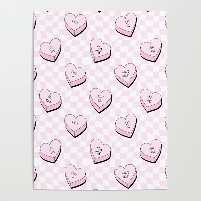 Pink love heart candy checkered pattern Poster Gallery Image 1