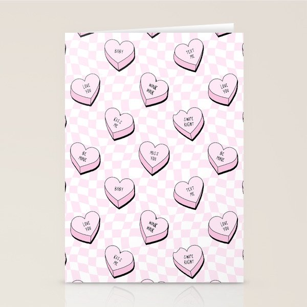 Pink love heart candy checkered pattern Stationery Card Gallery Image 1