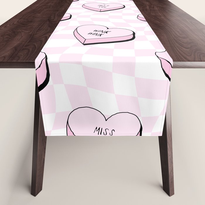 Pink love heart candy checkered pattern Table Runner Gallery Image 1