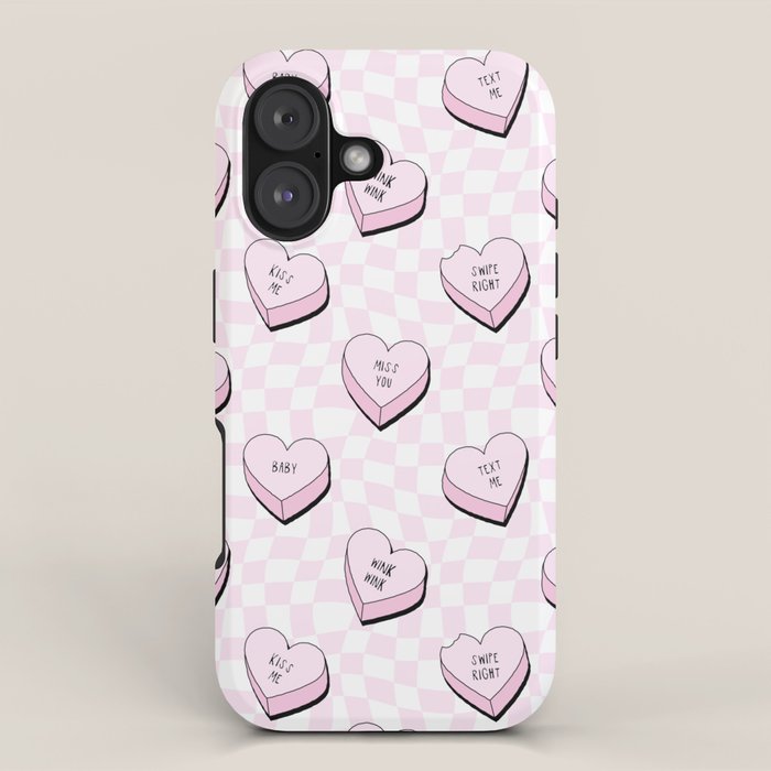 Pink love heart candy checkered pattern iPhone Case Gallery Image 1