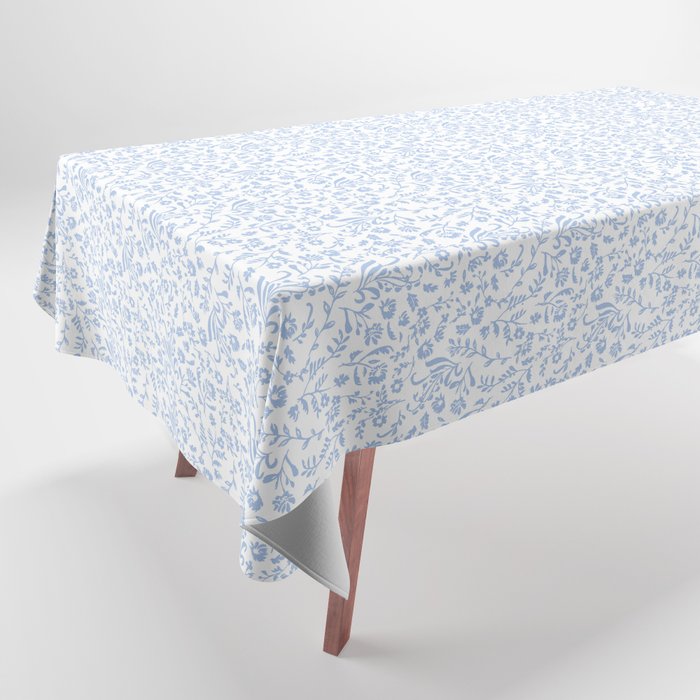 Ditsy Toile Floral Blue and White Tablecloth Gallery Image 1