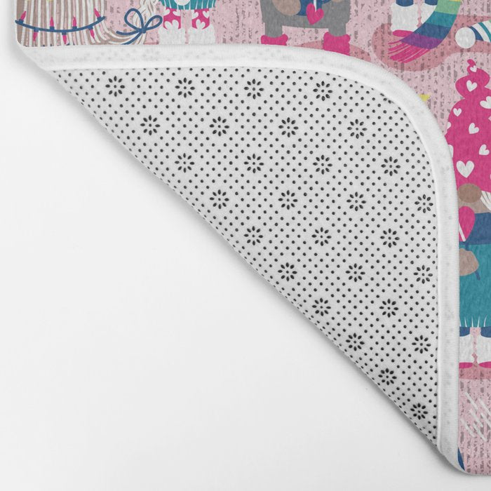 I gnome you // pastel pink background little happy and lovely gnomes with rainbows fuchsia pink hearts Bath Mat Gallery Image 2